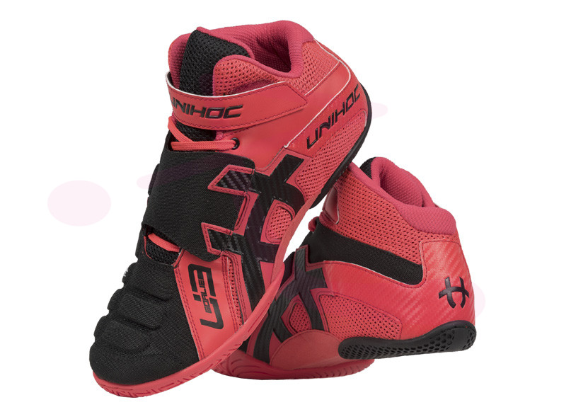 Unihoc U3 Goalie neon red/black Goalkeeper boots | efloorball.net