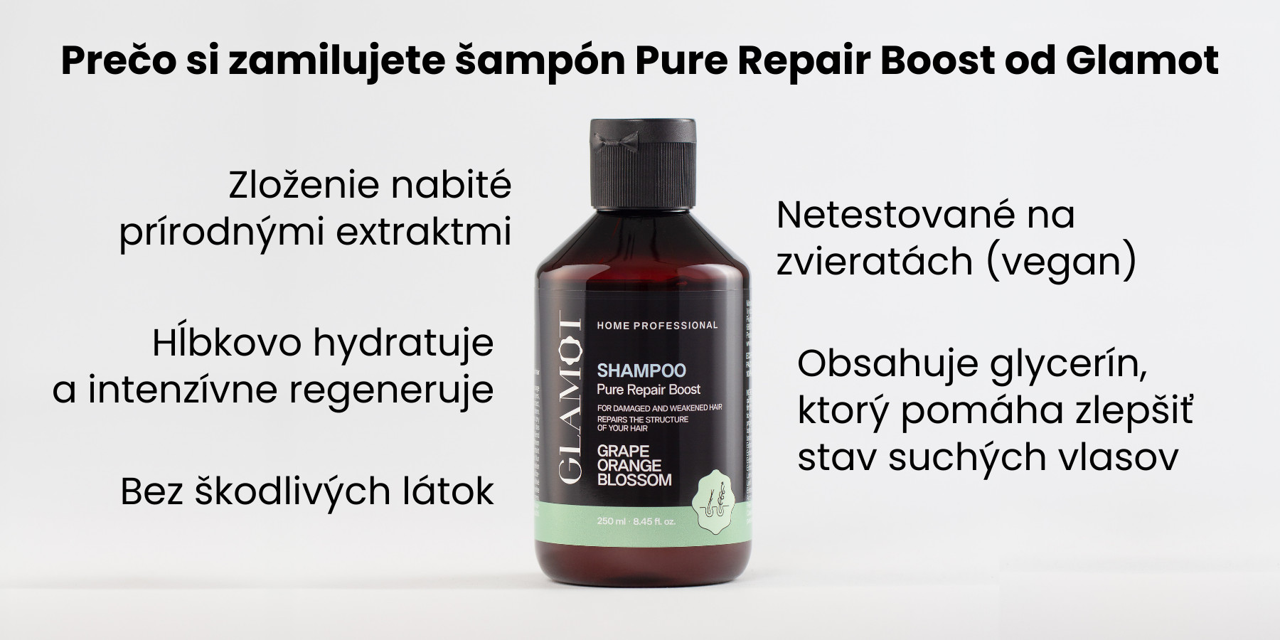 Šampón na vlasy, Prírodné extrakty, Vegan, hydratácia a regenerácia, pomáha zlepšiť stav suchých vlasov