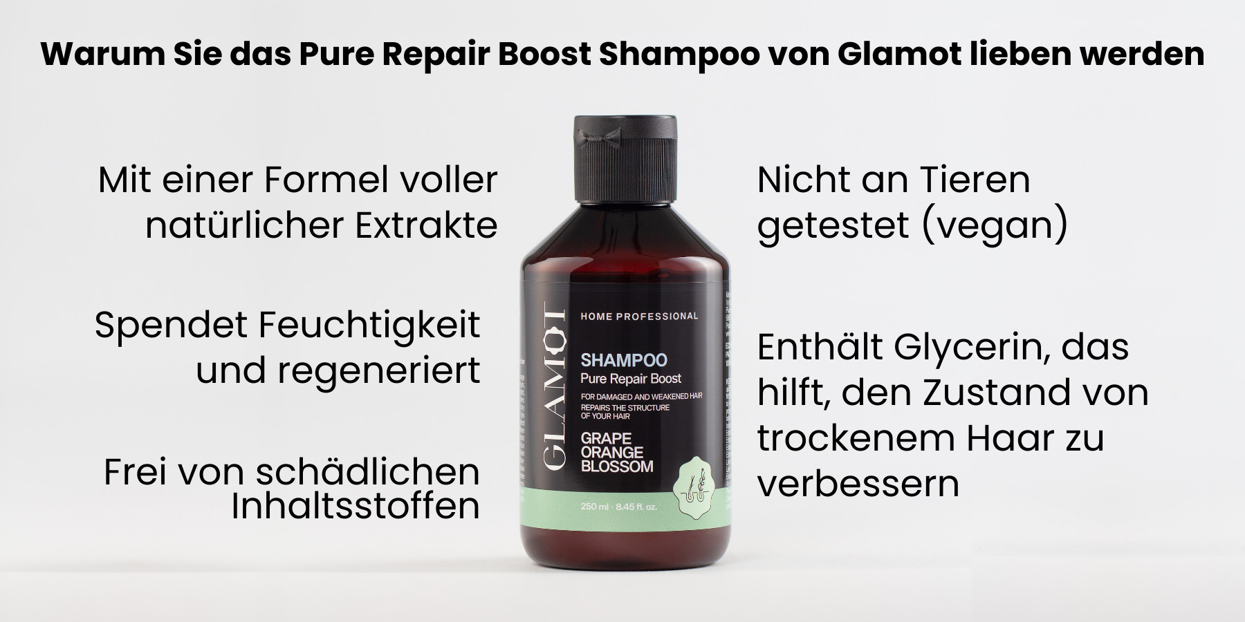 Haarshampoo mit natürlichen Extrakten, vegan, spendet Feuchtigkeit und revitalisiert trockenes Haar