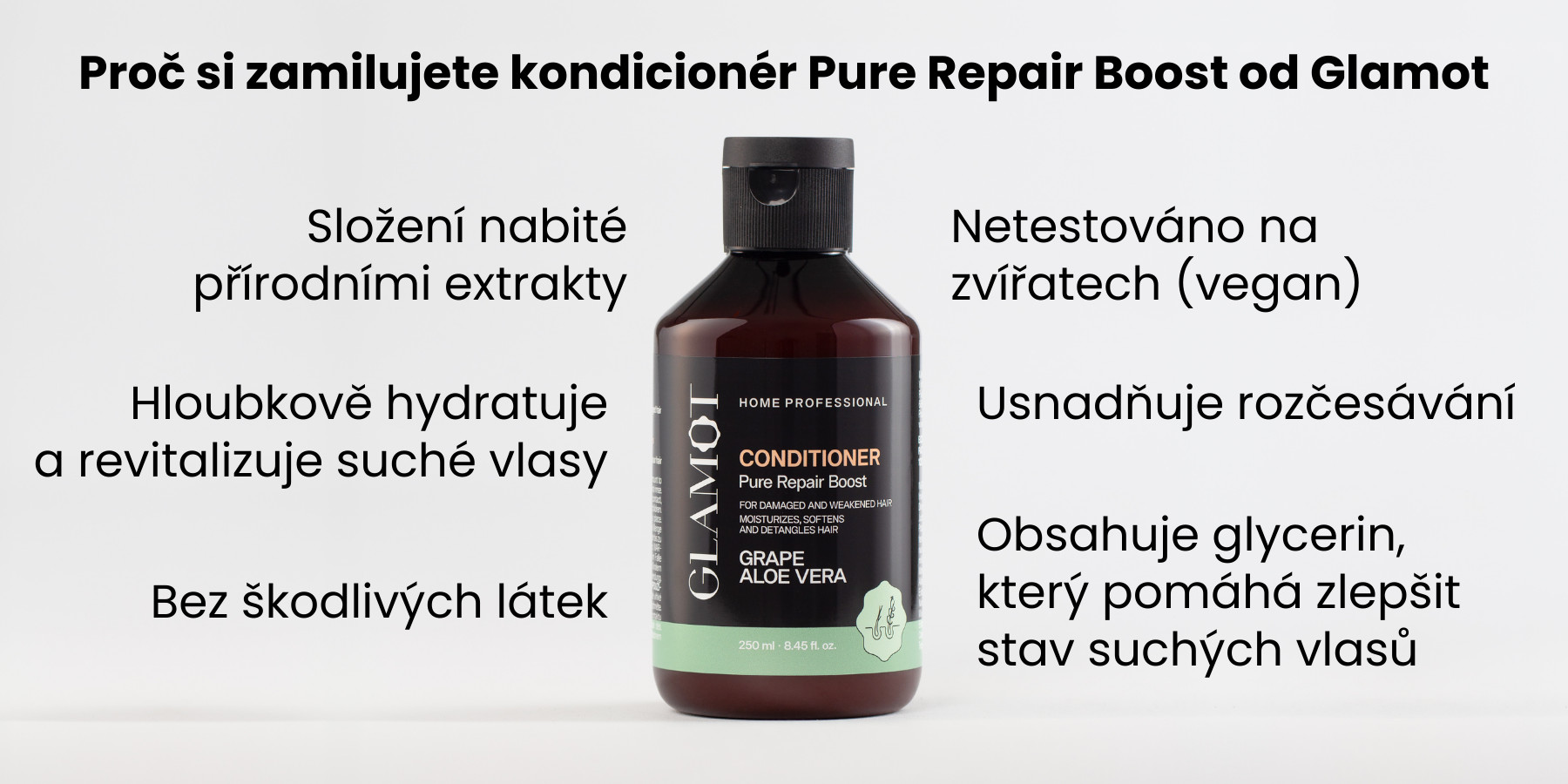 Kondicionér na vlasy, Přírodní extrakty, Vegan, hydratuje a revitalizuje, pomáhá zlepšit stav suchých vlasů