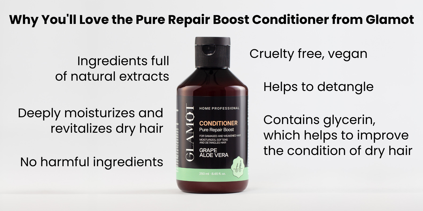 Hair conditioner, Natural extracts, Vegan, moisturizes and revitalizes, helps to improve the condition of dry hair