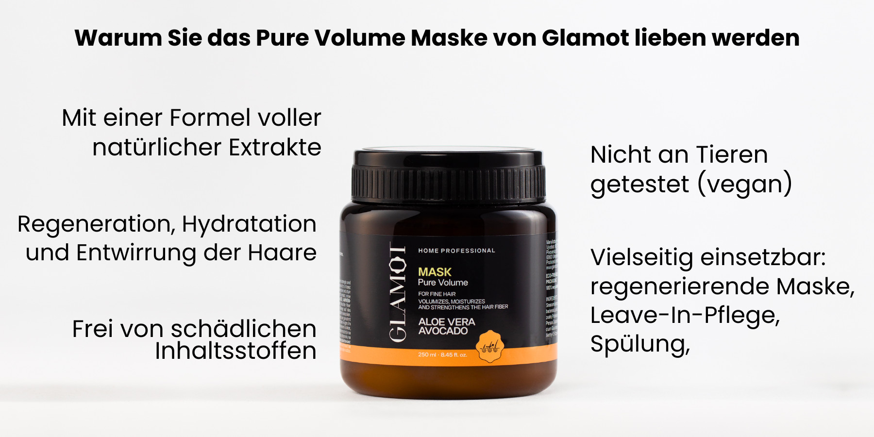 Haar maske, Natürlicher Extrakte, Vegan, Regeneration und Feuchtigkeit, für Volumen und Vitalität des Haares