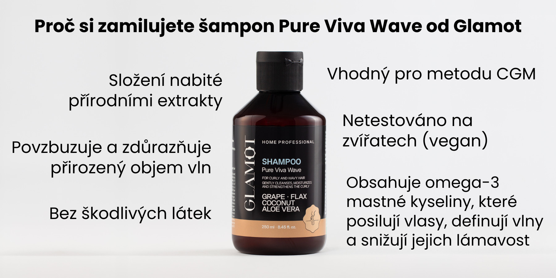 Šampon na vlasy, Přírodní extrakty, Vegan, zdůrazňuje přirozený objem vln, pomáhá posilovat kudrnaté vlasy