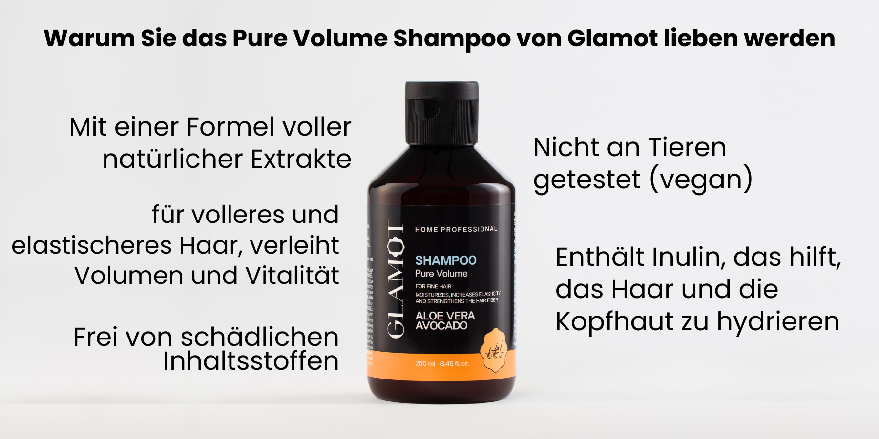 Shampoo mit natürlichen Extrakten, vegan, für volleres und elastischeres Haar, verleiht Volumen und Vitalität