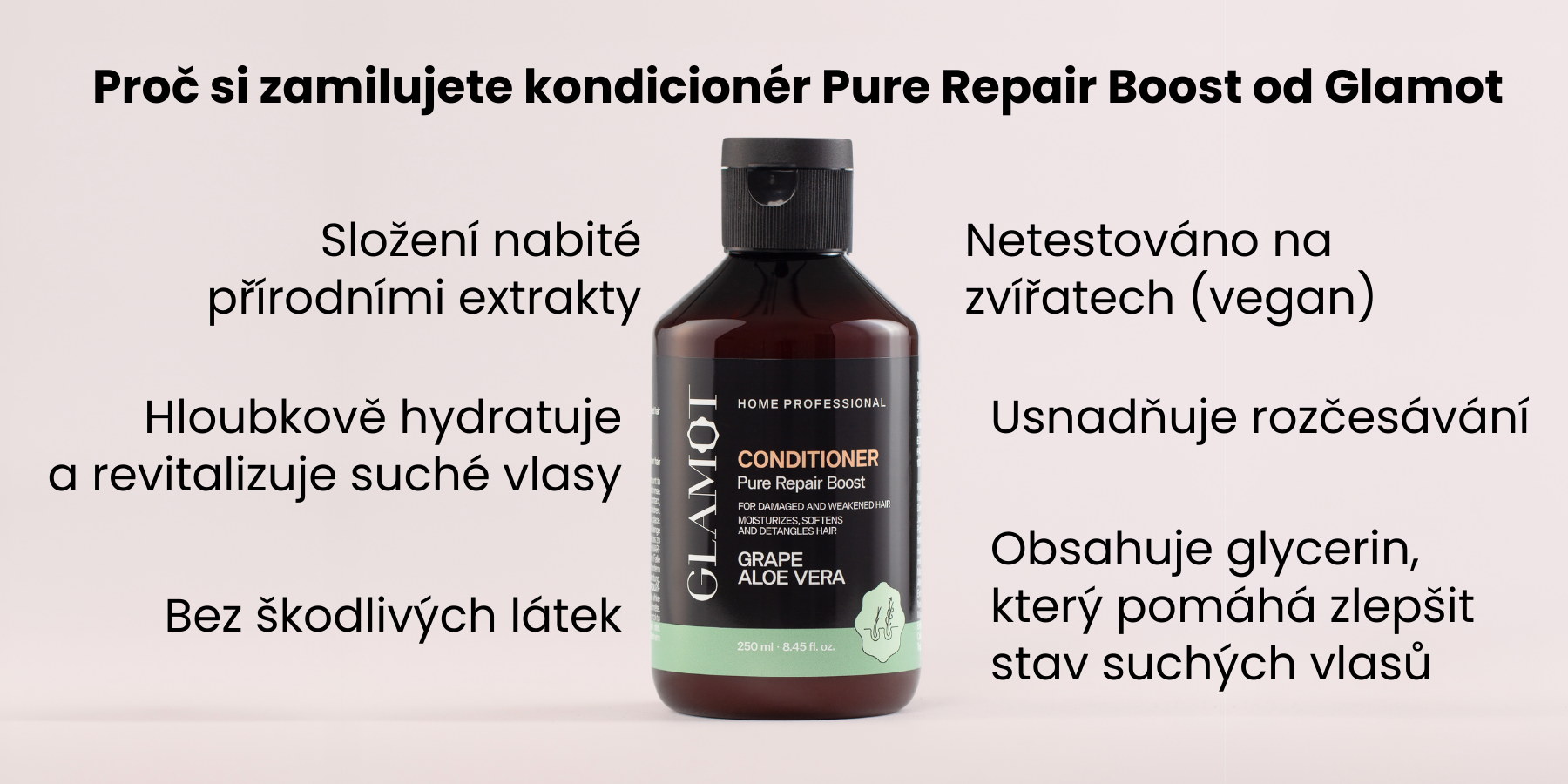 Kondicionér na vlasy, Přírodní extrakty, Vegan, hydratuje a revitalizuje, pomáhá zlepšit stav suchých vlasů