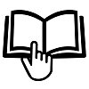 Hand and open book symbol for cosmetic product usage information