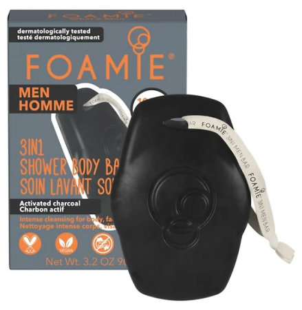 Foamie 3in1 Shower Body Bar For Men What A Man feste Pflege 3in1 für Männer mit Aktivkohle
