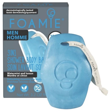 Foamie 3in1 Shower Body Bar For Men Seas The Day feste Pflege 3in1 für Männer mit Wasserminze und Zitrone