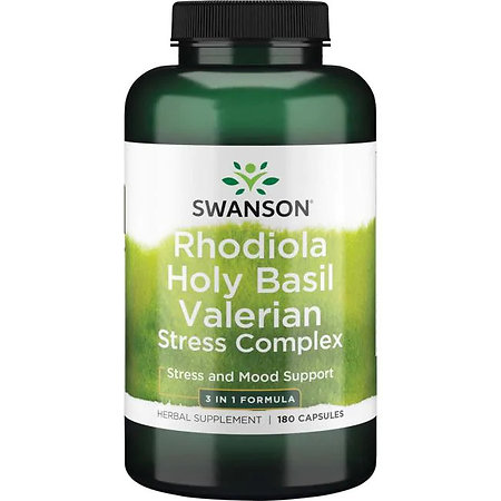 Swanson Rhodiola Holy Basil Valerian Stress Complex Nahrungsergänzungsmittel mit Rhodiola, Basilikum und Baldrian