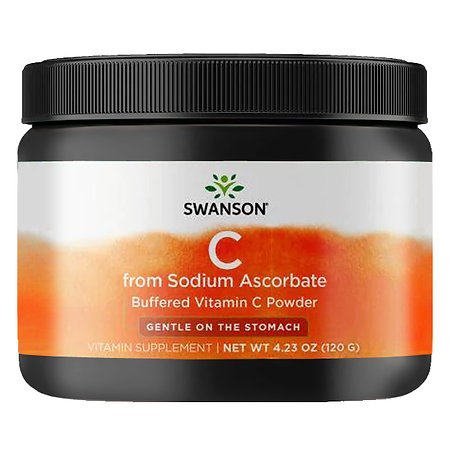 Swanson Buffered Sodium Ascorbate Vitamin C Powder Doplněk stravy s obsahem vitaminu C