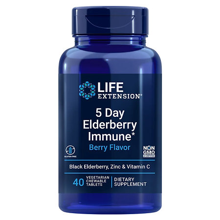 Life Extension 5 Day Elderberry Immune Extrakt z čiernej bazy, zinok a vitamín C