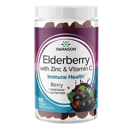 Swanson Elderberry Gummies with Zinc & Vitamin C Doplněk stravy se zinkem a vitamínem C