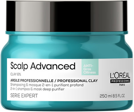 L'Oréal Professionnel Scalp Advanced Anti-Oiliness 2 in 1 clay 2 in 1 Shampoo und Maske mit Lehm