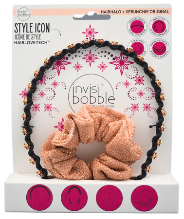 Invisibobble Hairhalo + Sprunchie Original Black-Gold dárková sada s čelenkou a gumičkou na vlasy