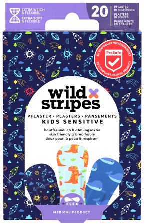 Wild Stripes Kids Sensitive Space detské náplasti s motívom vesmíru, dinosaura a veľryby