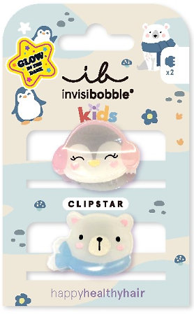 Invisibobble Kids Clipstar Glow Polar Friends svietiace detské štipčeky do vlasov s motívom polárnych priateľov