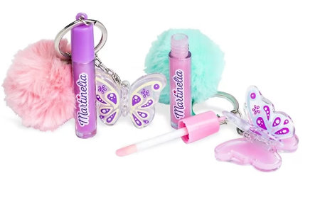 Martinelia World Butterfly Lip & Pompom Set lesk na rty s přívěskem - klíčenka