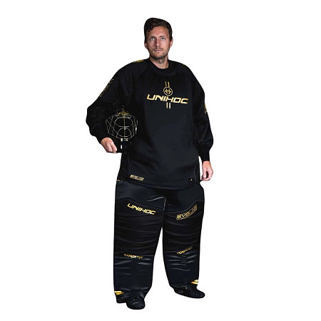 Unihoc ALPHA EVOLAB black/gold set with HELMET Brankársky set s prilbou