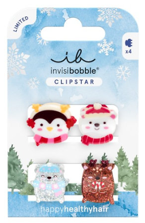 Invisibobble Clipstar Kids Cozy Snowy Friends Set von Kinder-Haarkrallen mit weihnachtlichen Motiven