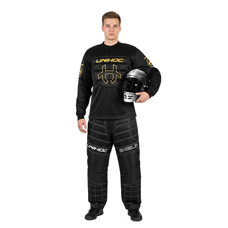 Unihoc SHIELD black set with HELMET Brankársky set s prilbou