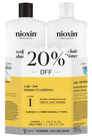 Nioxin System 1 Cleanser & Scalp Therapy Liter Duo péče pro barvené, silně řídnoucí vlasy