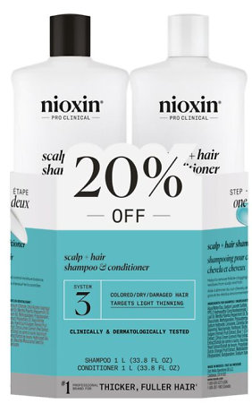 Nioxin System 3 Cleanser & Scalp Therapy Liter Duo péče pro barvené, jemně řídnoucí vlasy