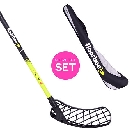 FLOORBEE Douglas 32 Black / Yellow + Stickbag Sr Set florbalky s vakom