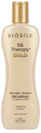 BioSilk Silk Teherapy Gold Strength + Restore Shampoo posilující šampon s hedvábím pro regenerac