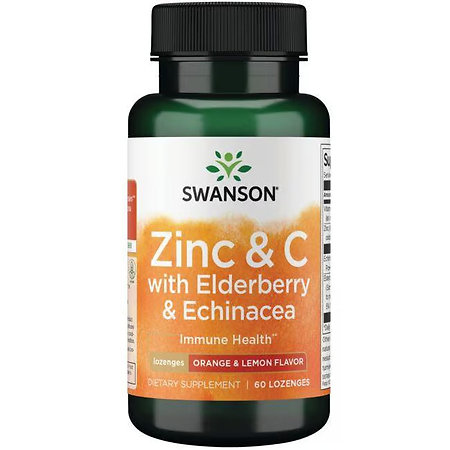 Swanson Zinc & C Lozenges w/ Elderberry & Echinacea-Orange & Lemon Flavor Výživový doplnok so zinkom, vitamínom C, echinaceou a bazou čiernou