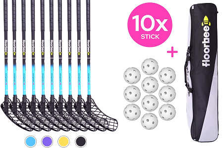 FLOORBEE 10X Douglas 32 + Toolbag + Balls Floorball stick set with balls and bag