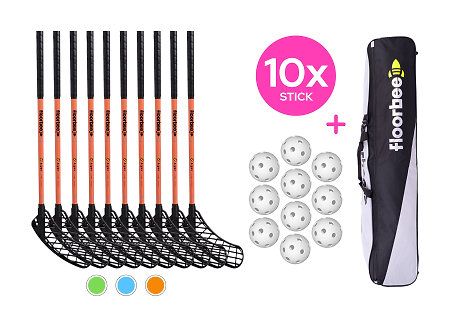 FLOORBEE 10X Teams Energy 32 + Balls + Toolbag Florbalová súprava hokejok s loptičkami a vakom