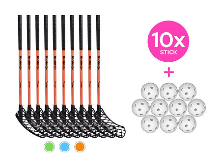 FLOORBEE 10x Teams Energy 32 + Balls Florbalová súprava hokejok s loptičkami