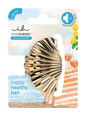 Invisibobble Clipstatr M Sic Riviera Glam medium-sized hair claw clip in the shape of a golden shell