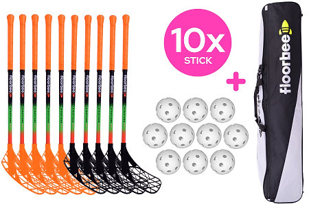 FLOORBEE 10x Albatross Mini + Toolbag & Balls Florbalová súprava hokejok s loptičkami a vakom