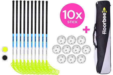 FLOORBEE 10x Albatross 35 Blue + Toolbag + Balls Floorballschläger-Set mit Bällen und Tasche