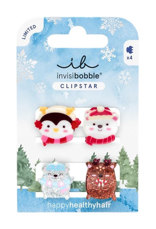 Invisibobble Clipstar Kids Cozy Snowy Friends Set von Kinder-Haarkrallen mit weihnachtlichen Motiven
