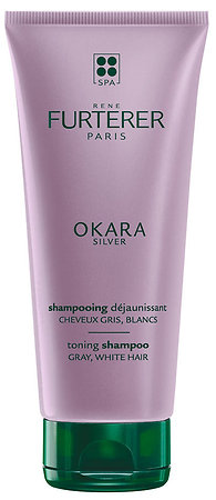 Rene Furterer Okara Silver Toning Shampoo purple shampoo against yellow tones