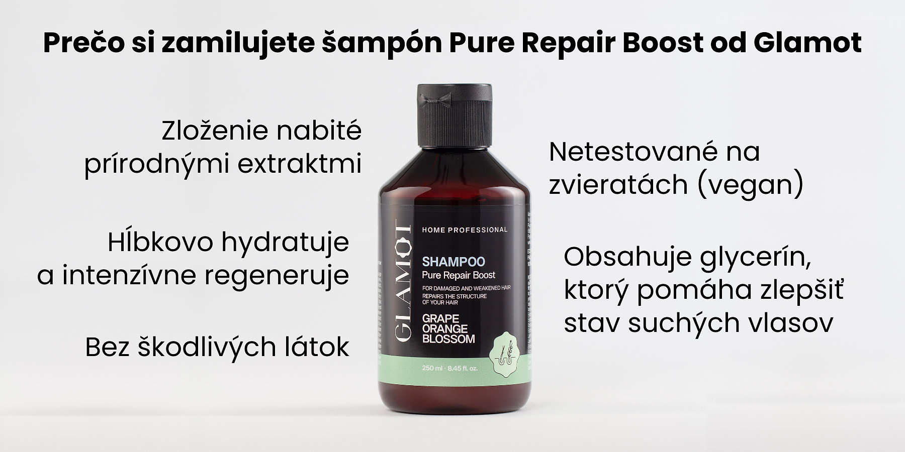 Šampón na vlasy, Prírodné extrakty, Vegan, hydratácia a regenerácia, pomáha zlepšiť stav suchých vlasov