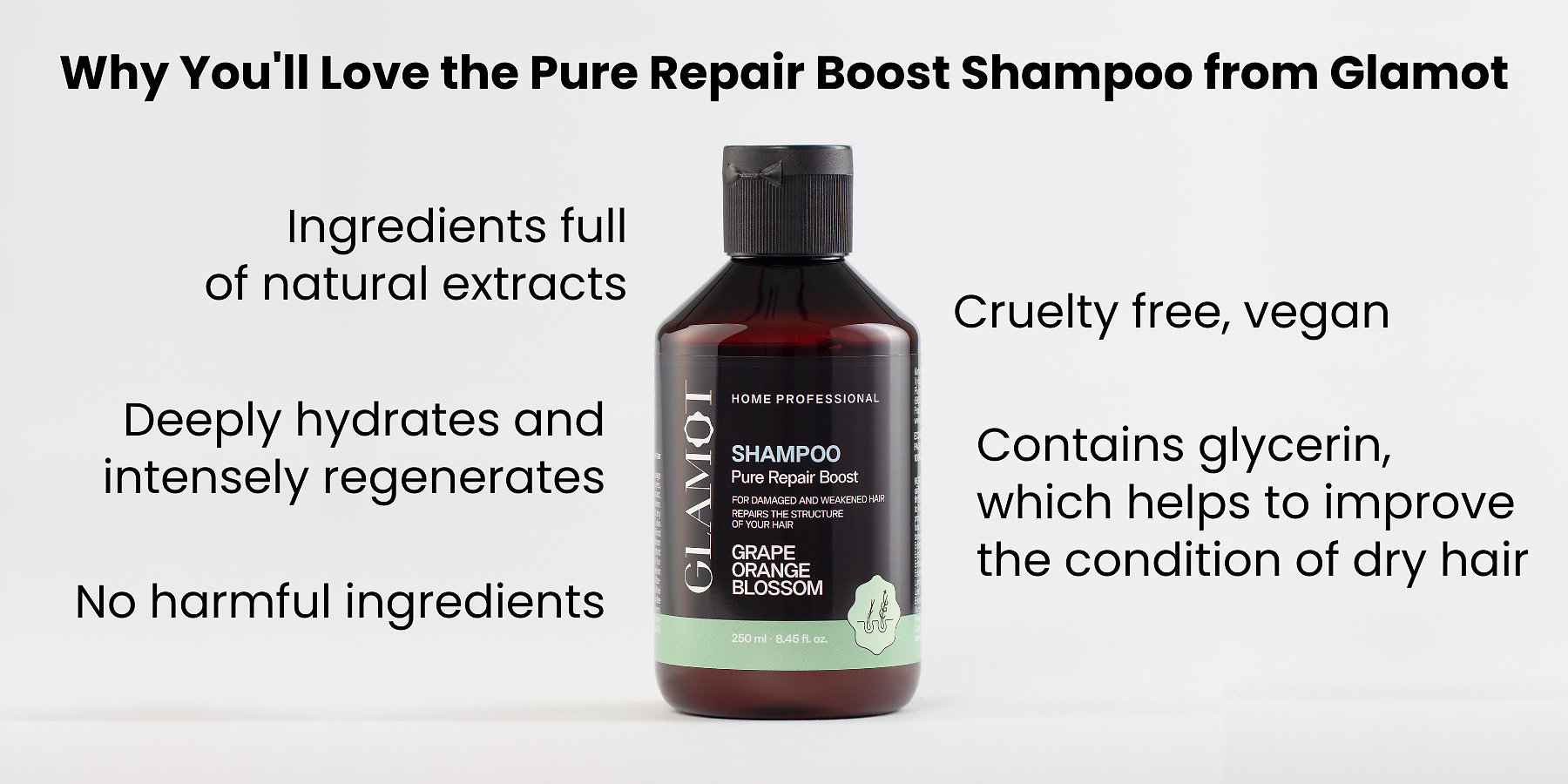 Hair Shampoo, Natural ingredients, Vegan, hydrates and regenerates, help to improve the condition of dry hair