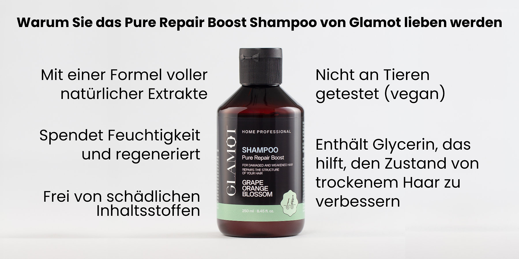 Haarshampoo mit natürlichen Extrakten, vegan, spendet Feuchtigkeit und revitalisiert trockenes Haar