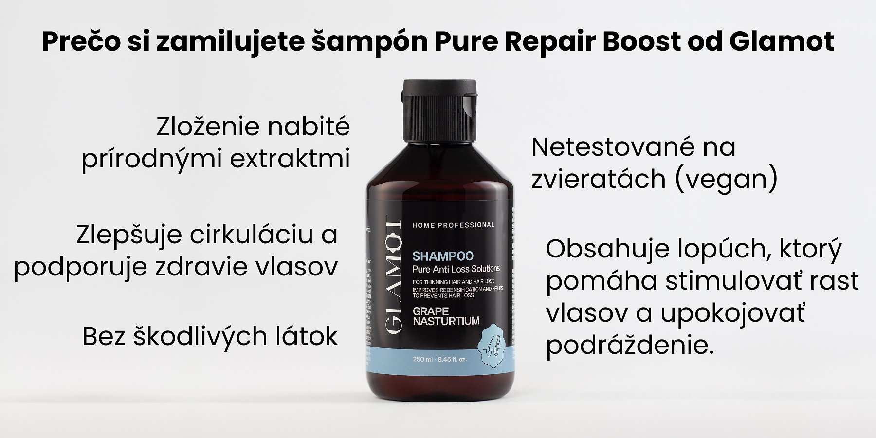 Šampón na vlasy, Prírodné extrakty, Vegan, zlepšuje cirkuláciu a zdravie vlasov, pomáha stimulovať rast vlasov