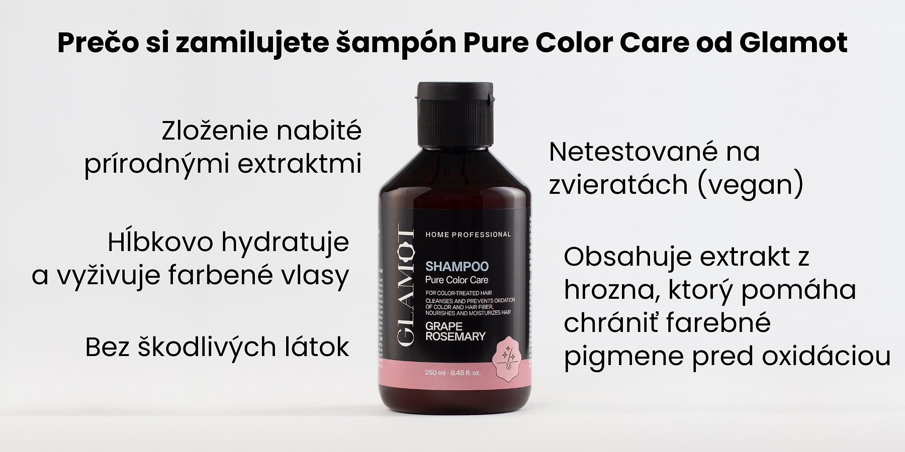 Šampón na vlasy, Prírodné extrakty, Vegan, hydratuje a vyživuje farbené vlasy, pomáha chrániť farebné pigmenty