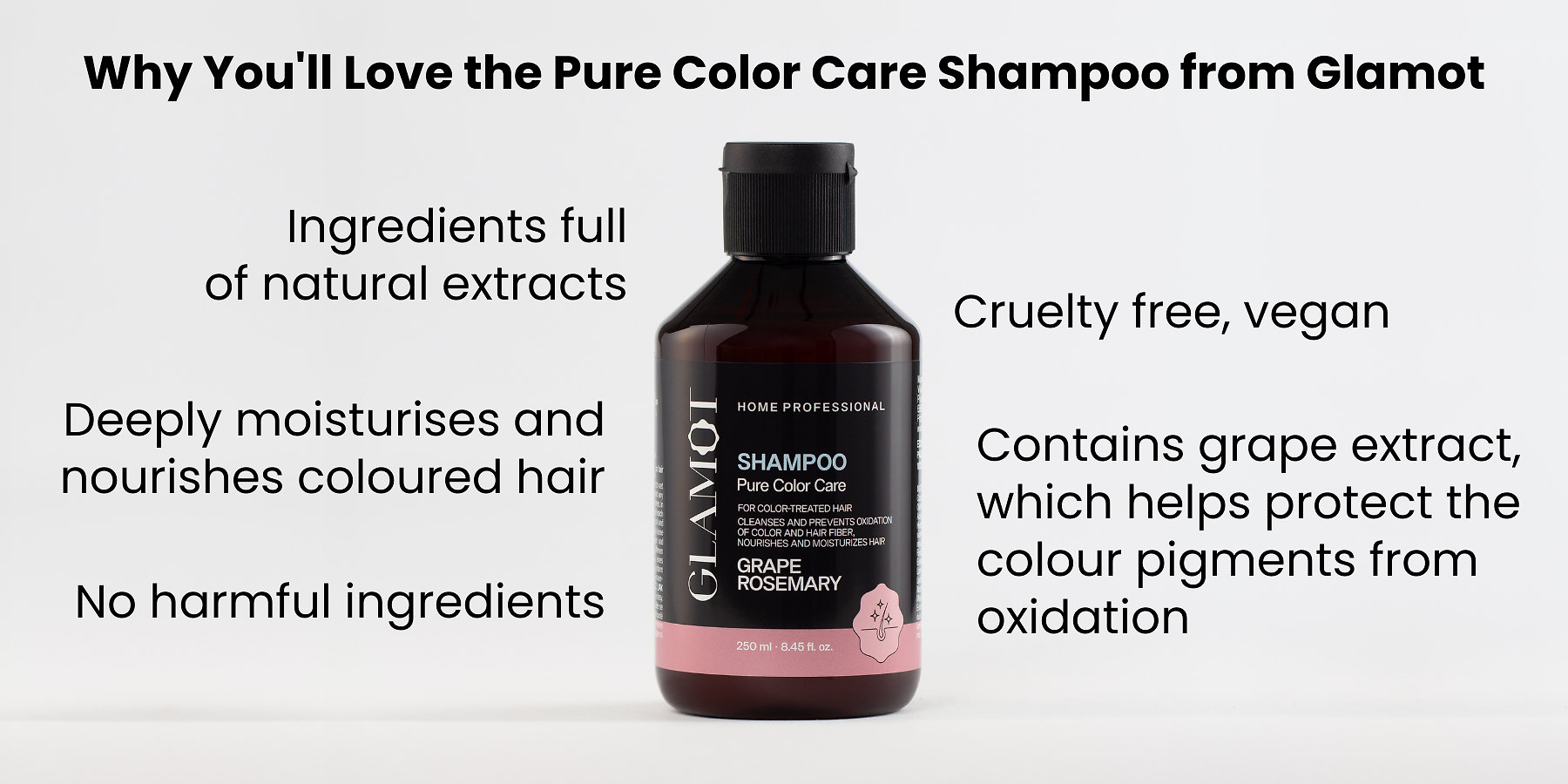 Hair shampoo, Natural extracts, Vegan, moisturizes and nourishes coloured hair, helps protect colour pigments