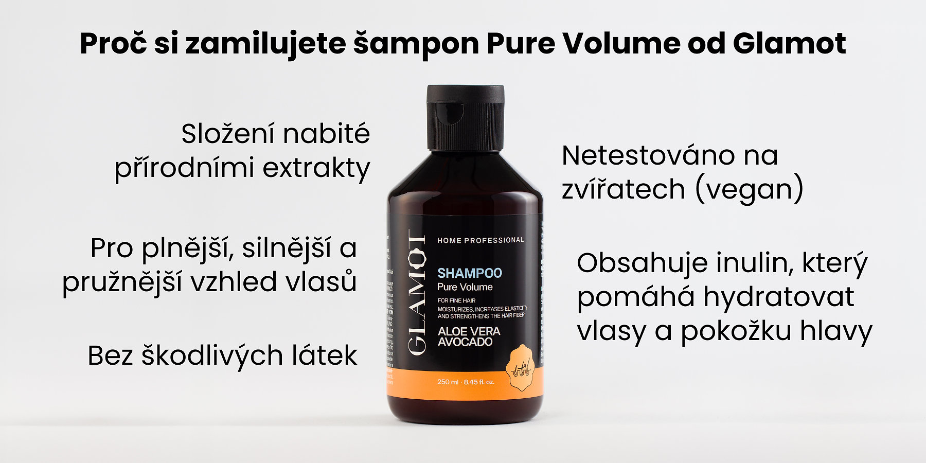 Šampon na vlasy, Přírodní extrakty, Vegan, pro plnější a pružnější vzhled vlasů, pro objem a vitalitu vlasů</p> <p>[image:196725