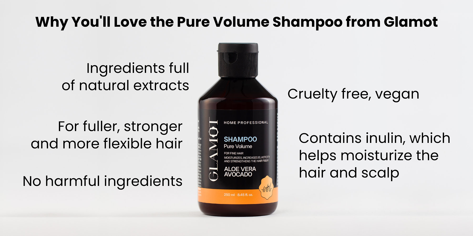 Hair shampoo, Natural extracts, Vegan, for a fuller and more flexible hair, for volume and vitality of hair
