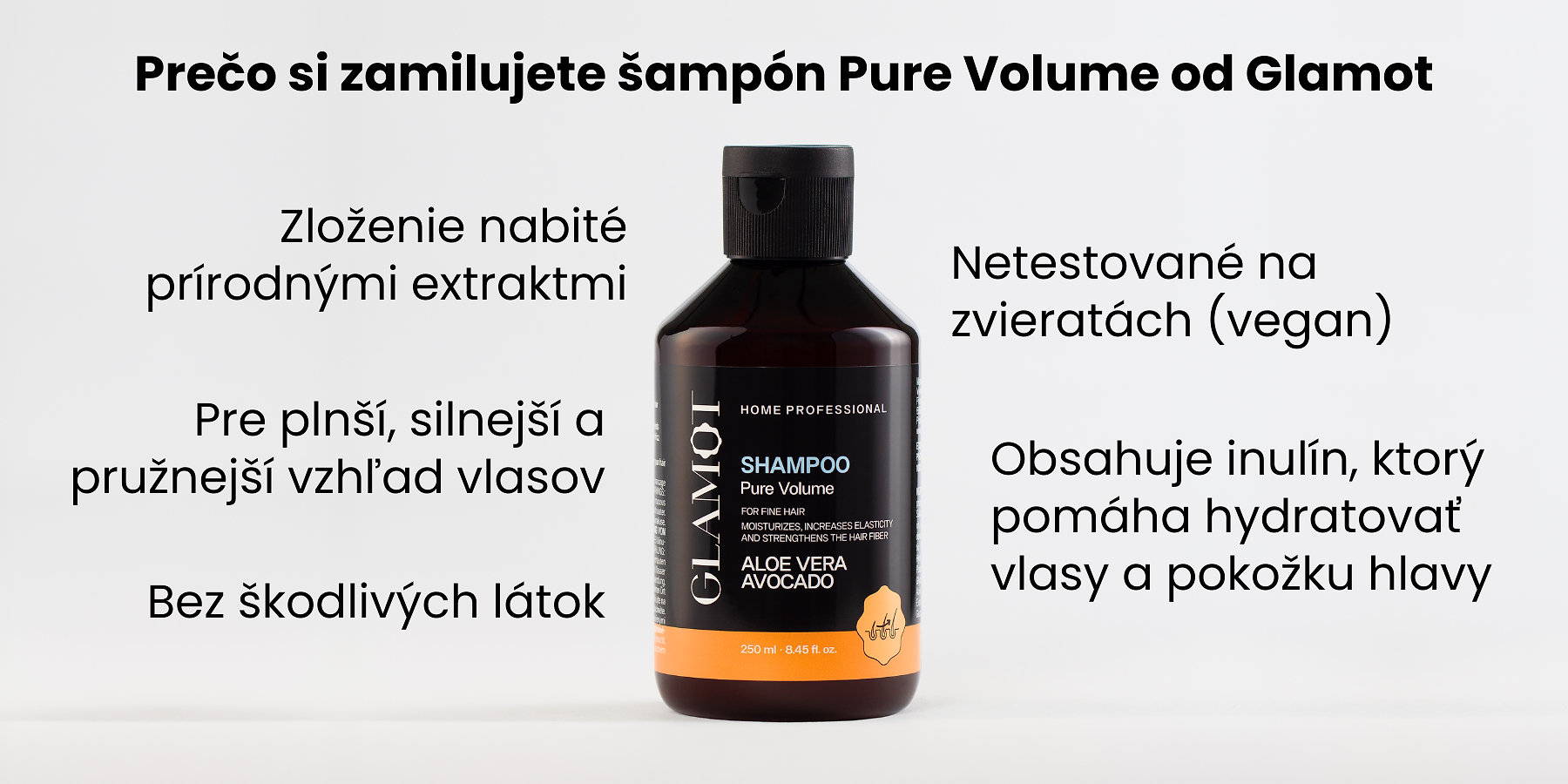 Šampón na vlasy, Prírodné extrakty, Vegan, pre plnší a pružnejší vzhľad vlasov, pre objem a vitalitu vlasov