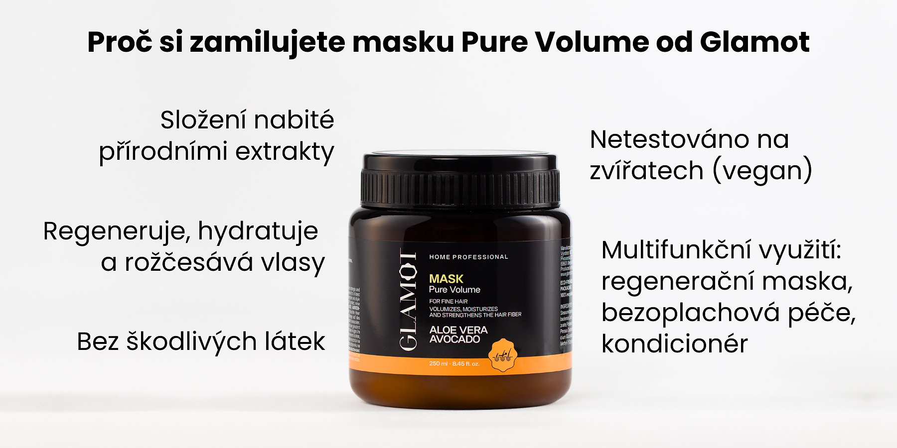 Maska na vlasy, Přírodní extrakty, Vegan, regenerace a hydratace, pro objem a vitalitu vlasů