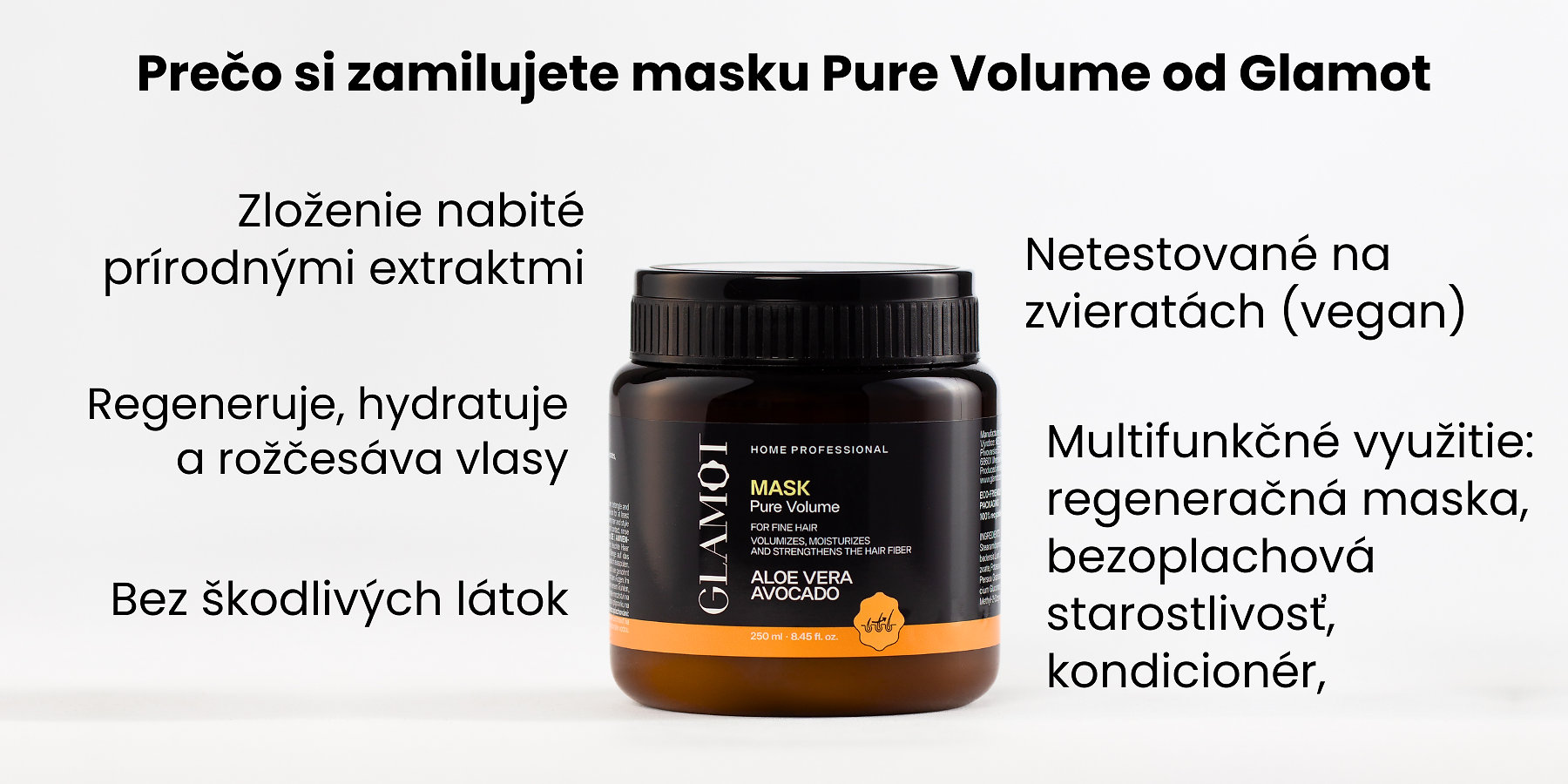 Maska na vlasy, Prírodné extrakty, Vegan, regenerácia a hydratácia, pre objem a vitalitu vlasov