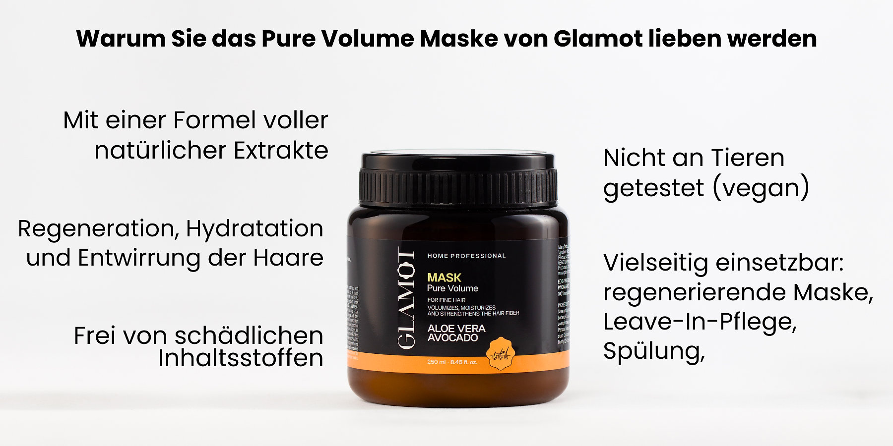 Haar maske, Natürlicher Extrakte, Vegan, Regeneration und Feuchtigkeit, für Volumen und Vitalität des Haares