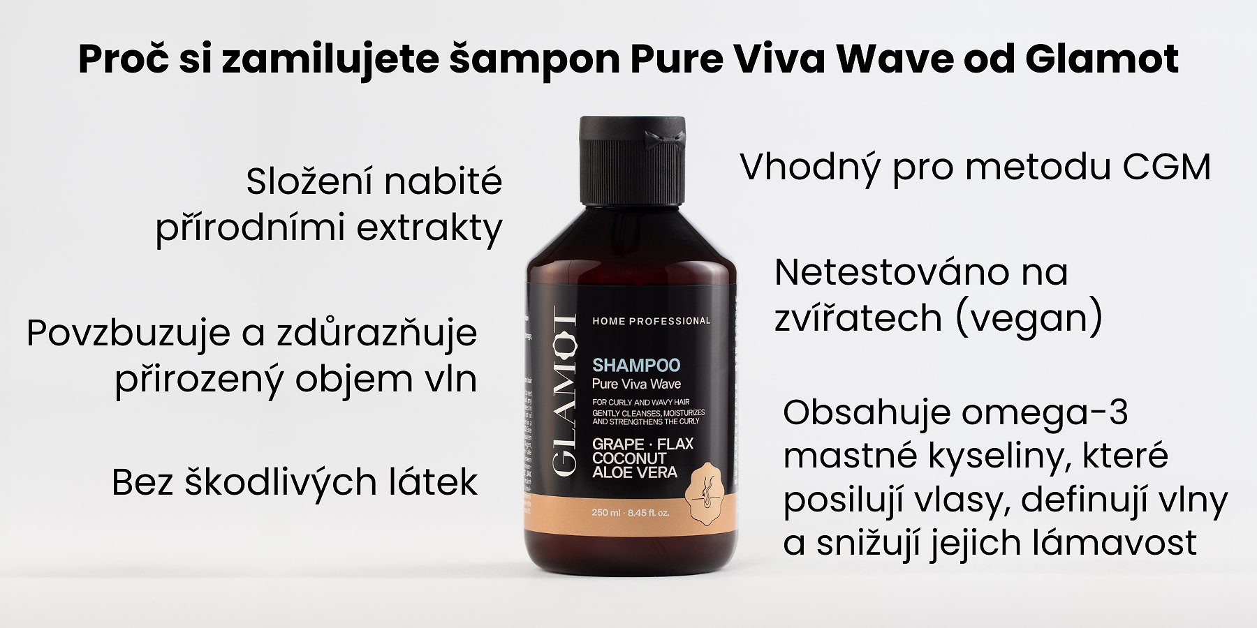Šampon na vlasy, Přírodní extrakty, Vegan, zdůrazňuje přirozený objem vln, pomáhá posilovat kudrnaté vlasy